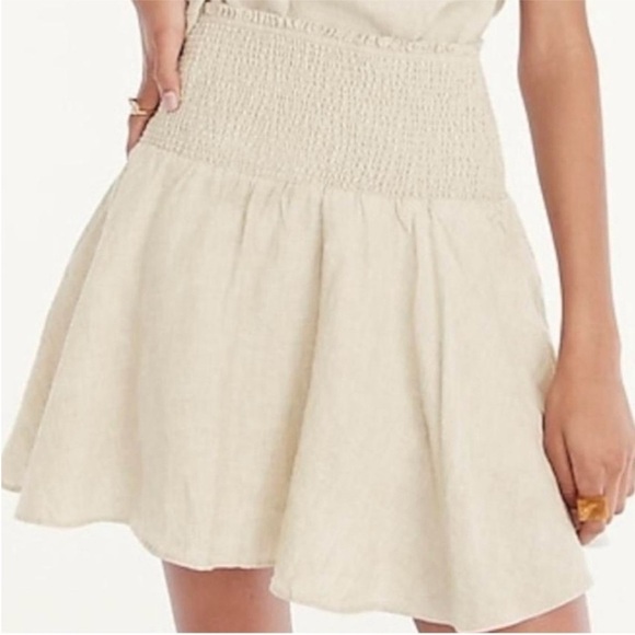J. CREW 100% Linen Lined Mini Skirt Wide Elastic Smocked Waist Beachy Preppy XXL - Picture 1 of 12